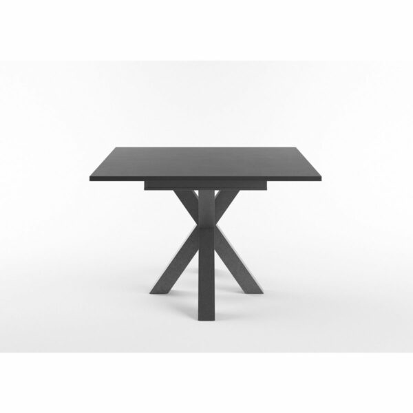Set One Atlanta-System Esstisch Tischplatte quadratisch Dekor Schwarzstahl Gestell sternförmig Dekor graphit seitlich