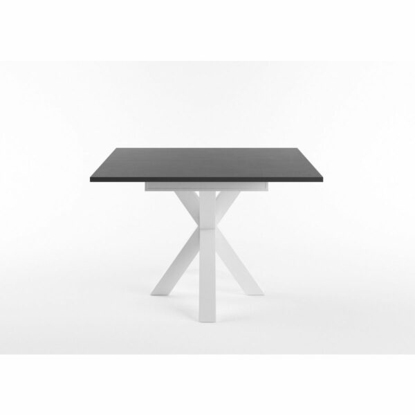 Set One Atlanta-System Esstisch Tischplatte quadratisch Dekor Schwarzstahl Gestell sternförmig Dekor weiß matt seitlich