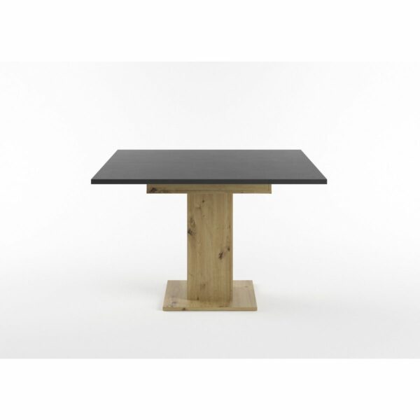 Set One Atlanta-System Esstisch Tischplatte quadratisch Dekor Schwarzstahl Säule quadratisch Artisan Eiche Holznachbildung seitlich