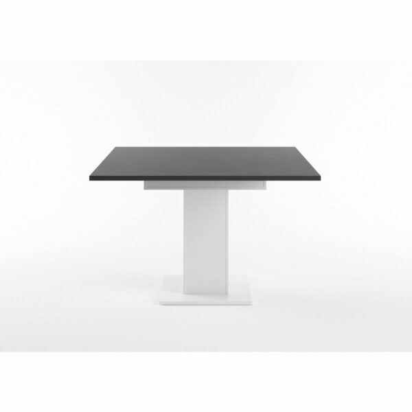 Set One Atlanta-System Esstisch Tischplatte quadratisch Dekor Schwarzstahl Säule quadratisch Dekor weiß matt seitlich