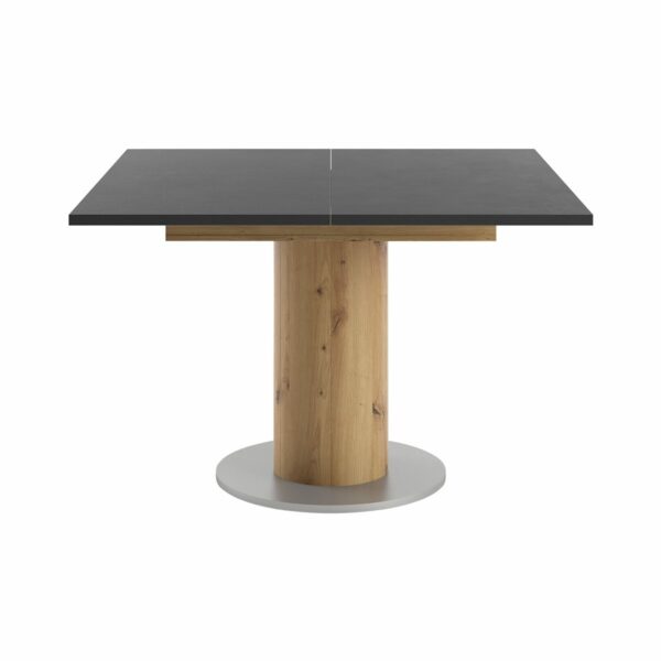 Set One Atlanta-System Esstisch Tischplatte quadratisch Dekor Schwarzstahl Säule rund Artisan Eiche Holznachbildung frontal