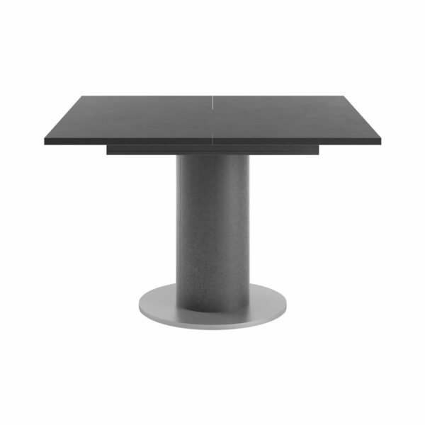 Set One Atlanta-System Esstisch Tischplatte quadratisch Dekor Schwarzstahl Säule rund Dekor graphit frontal