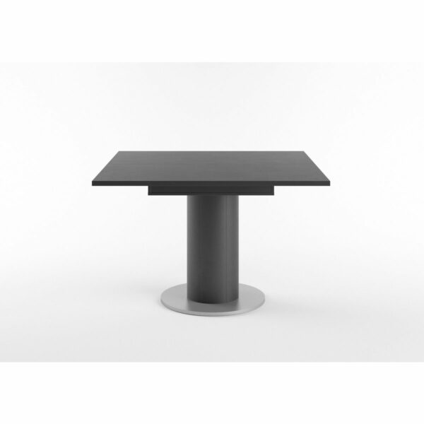 Set One Atlanta-System Esstisch Tischplatte quadratisch Dekor Schwarzstahl Säule rund Dekor Schwarzstahl seitlich