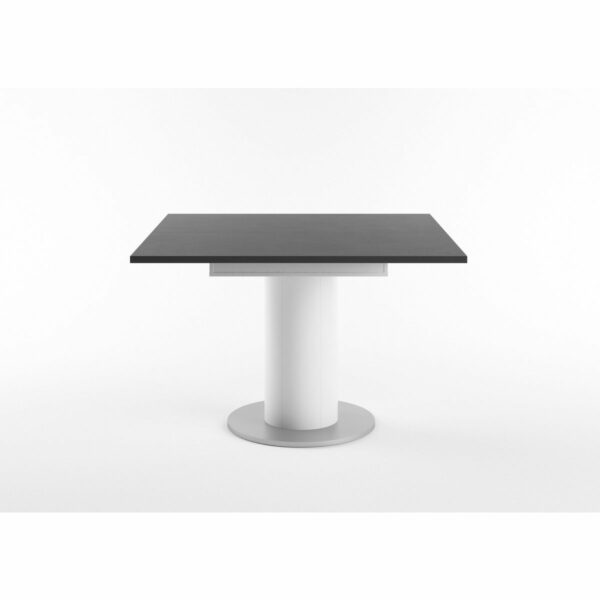 Set One Atlanta-System Esstisch Tischplatte quadratisch Dekor Schwarzstahl Säule rund Dekor weiß matt seitlich