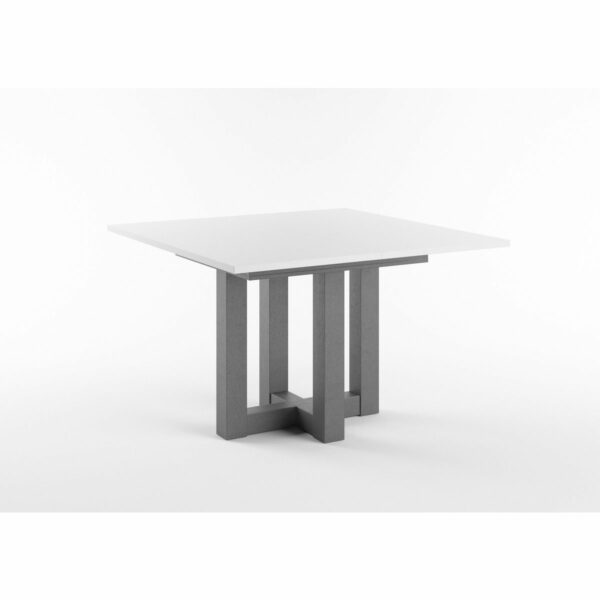 Set One Atlanta-System Esstisch Tischplatte quadratisch Dekor weiß matt Gestell Doppel-U Dekor graphit schräg