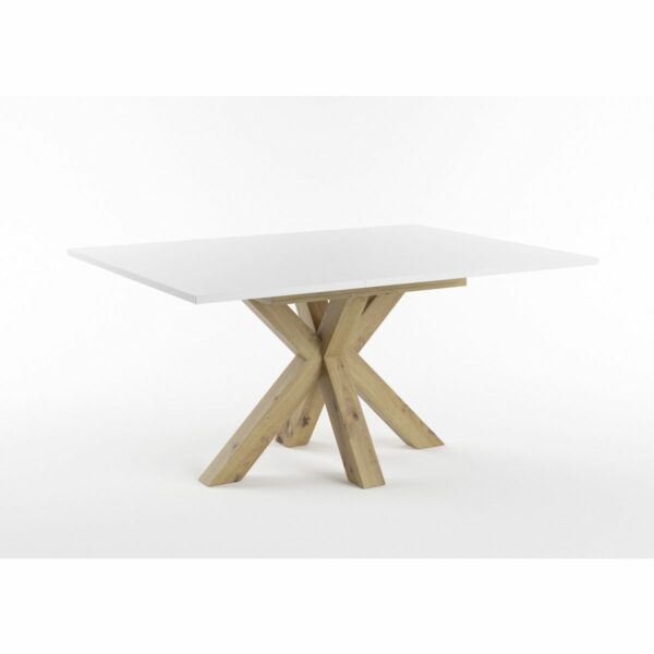 Set One Atlanta-System Esstisch Tischplatte quadratisch Dekor weiß matt Gestell sternförmig Artisan Eiche Holznachbildung ausgezogen