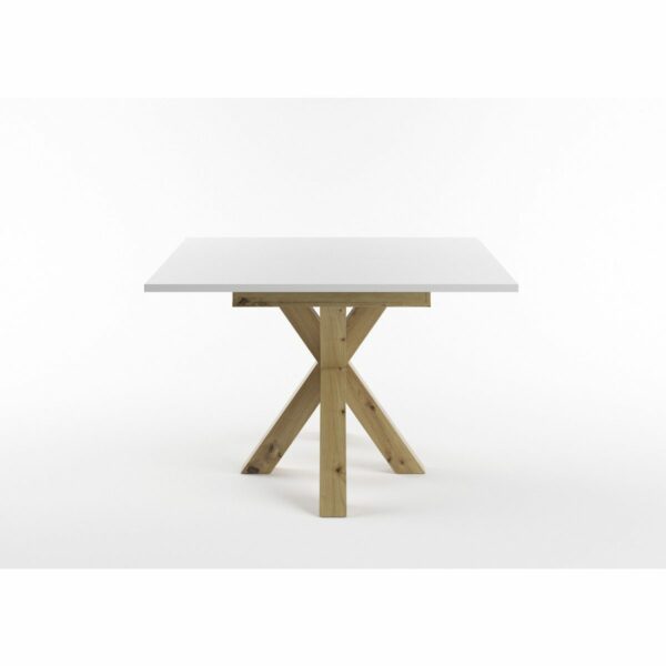 Set One Atlanta-System Esstisch Tischplatte quadratisch Dekor weiß matt Gestell sternförmig Artisan Eiche Holznachbildung seitlich
