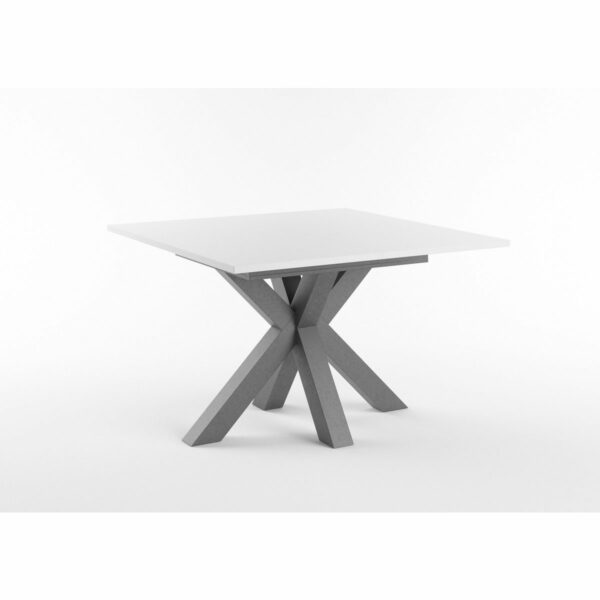 Set One Atlanta-System Esstisch Tischplatte quadratisch Dekor weiß matt Gestell sternförmig Dekor graphit schräg