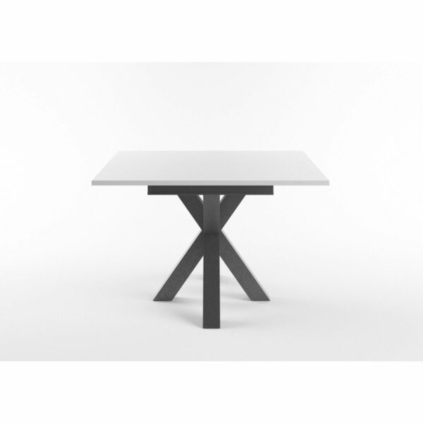 Set One Atlanta-System Esstisch Tischplatte quadratisch Dekor weiß matt Gestell sternförmig Dekor graphit seitlich
