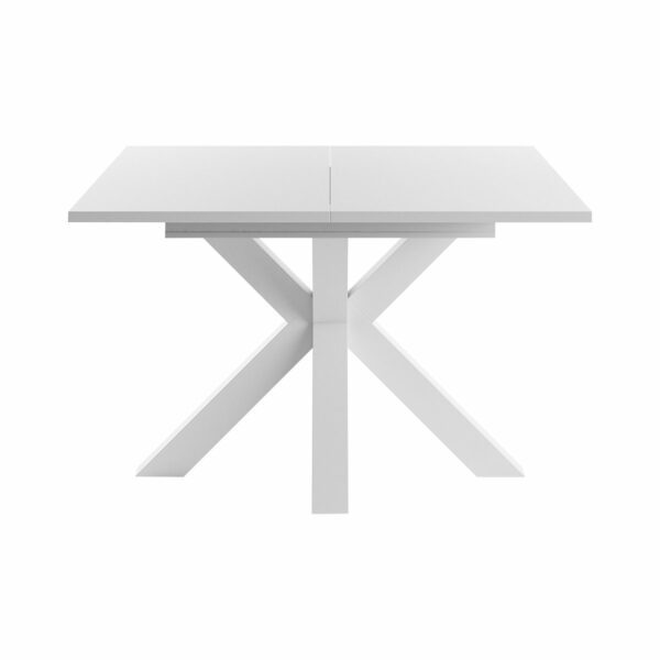 Set One Atlanta-System Esstisch Tischplatte quadratisch Dekor weiß matt Gestell sternförmig Dekor weiß matt frontal