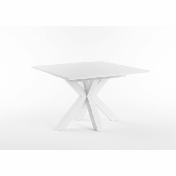 Set One Atlanta-System Esstisch Tischplatte quadratisch Dekor weiß matt Gestell sternförmig Dekor weiß matt schräg