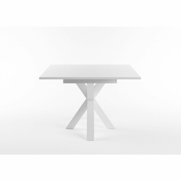 Set One Atlanta-System Esstisch Tischplatte quadratisch Dekor weiß matt Gestell sternförmig Dekor weiß matt seitlich