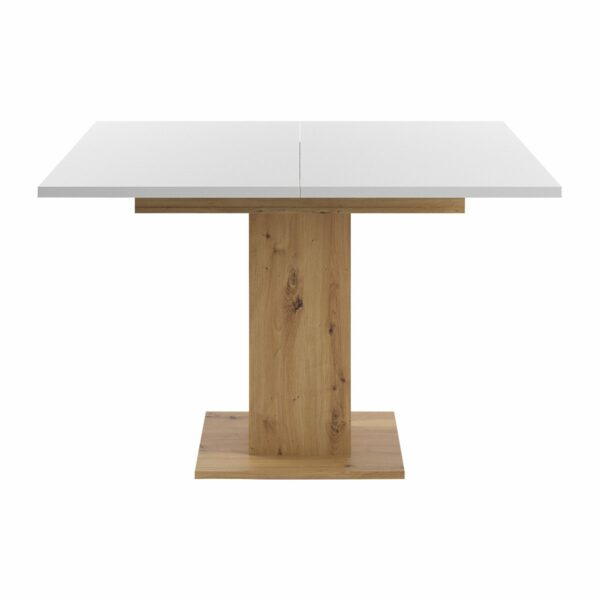 Set One Atlanta-System Esstisch Tischplatte quadratisch Dekor weiß matt Säule quadratisch Artisan Eiche Holznachbildung frontal