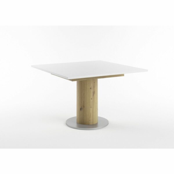 Set One Atlanta-System Esstisch Tischplatte quadratisch Dekor weiß matt Säule rund Artisan Eiche Holznachbildung schräg