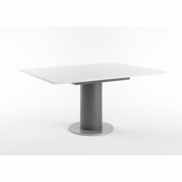 Set One Atlanta-System Esstisch Tischplatte quadratisch Dekor weiß matt Säule rund Dekor graphit ausgezogen