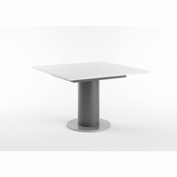 Set One Atlanta-System Esstisch Tischplatte quadratisch Dekor weiß matt Säule rund Dekor graphit schräg