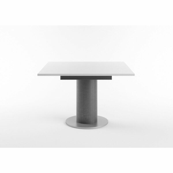Set One Atlanta-System Esstisch Tischplatte quadratisch Dekor weiß matt Säule rund Dekor graphit seitlich