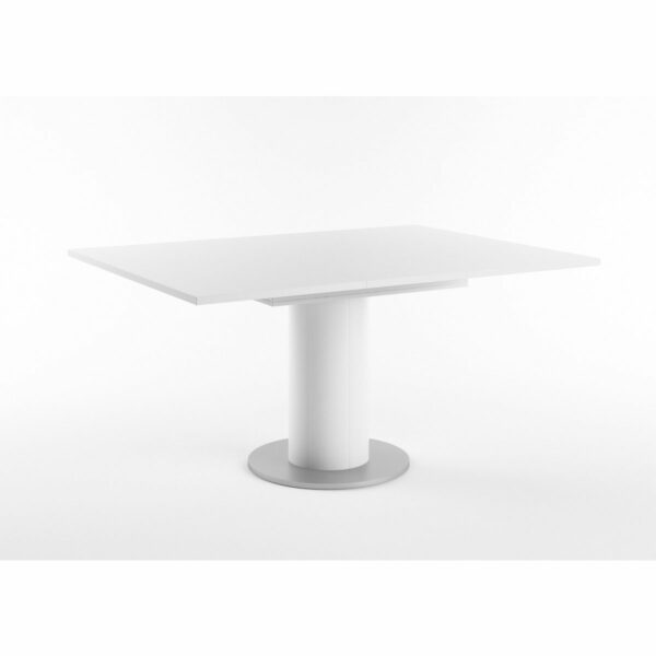 Set One Atlanta-System Esstisch Tischplatte quadratisch Dekor weiß matt Säule rund Dekor weiß matt ausgezogen