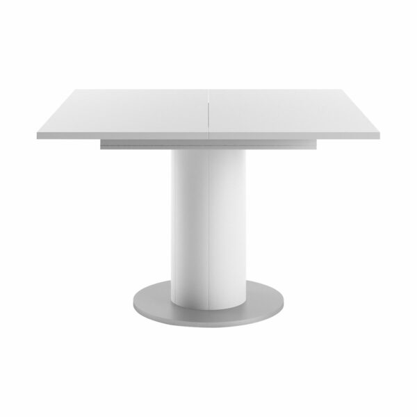 Set One Atlanta-System Esstisch Tischplatte quadratisch Dekor weiß matt Säule rund Dekor weiß matt frontal