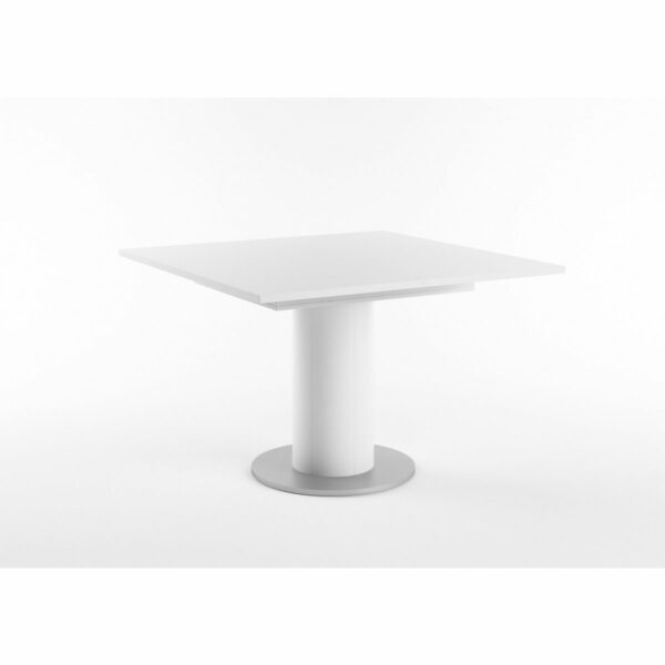Set One Atlanta-System Esstisch Tischplatte quadratisch Dekor weiß matt Säule rund Dekor weiß matt schräg