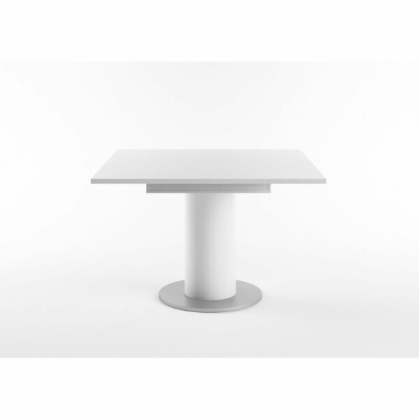 Set One Atlanta-System Esstisch Tischplatte quadratisch Dekor weiß matt Säule rund Dekor weiß matt seitlich