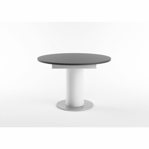 Set One Atlanta-System Esstisch Tischplatte rund Dekor anthrazit matt Säule rund Dekor weiß matt seitlich