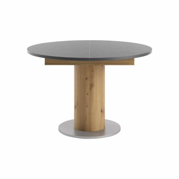 Set One Atlanta-System Esstisch Tischplatte rund Dekor graphit Säule rund Artisan Eiche Nachbildung frontal