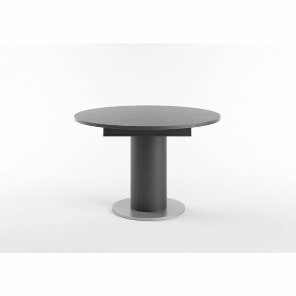 Set One Atlanta-System Esstisch Tischplatte rund Dekor graphit Säule rund Dekor Schwarzstahl seitlich