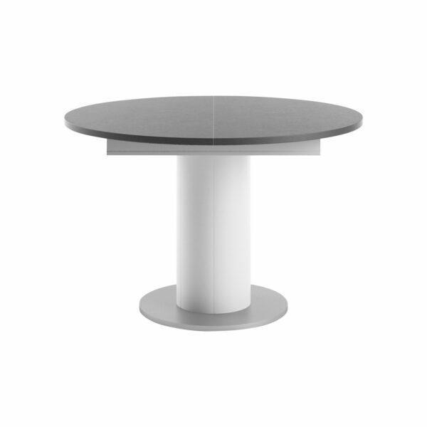 Set One Atlanta-System Esstisch Tischplatte rund Dekor graphit Säule rund Dekor weiß matt frontal