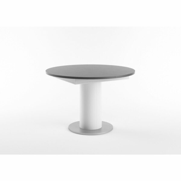Set One Atlanta-System Esstisch Tischplatte rund Dekor graphit Säule rund Dekor weiß matt schräg