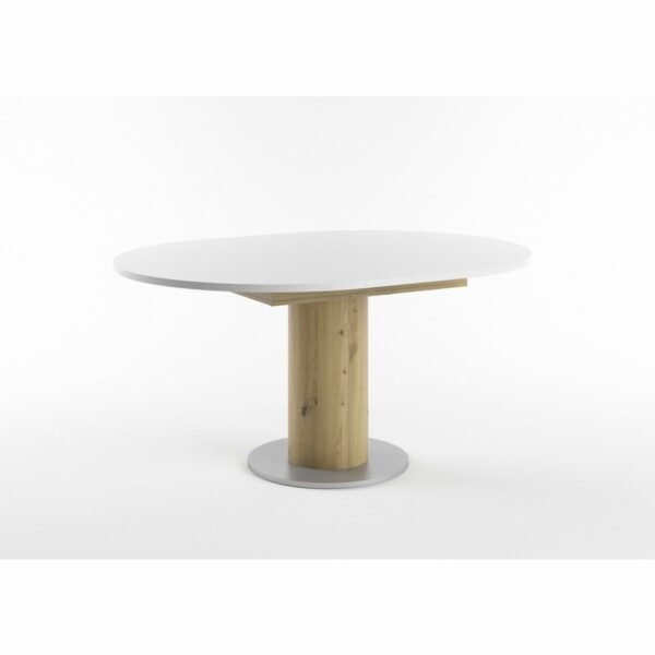Set One Atlanta-System Esstisch Tischplatte rund Dekor weiß matt Säule rund Artisan Eiche Nachbildung ausgezogen
