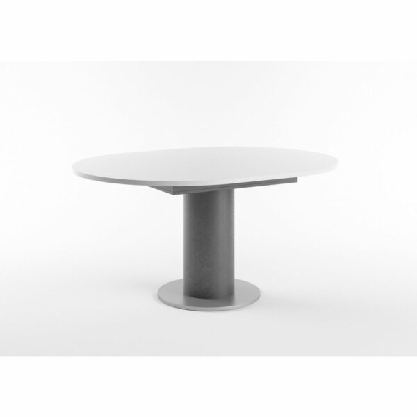 Set One Atlanta-System Esstisch Tischplatte rund Dekor weiß matt Säule rund Dekor graphit ausgezogen
