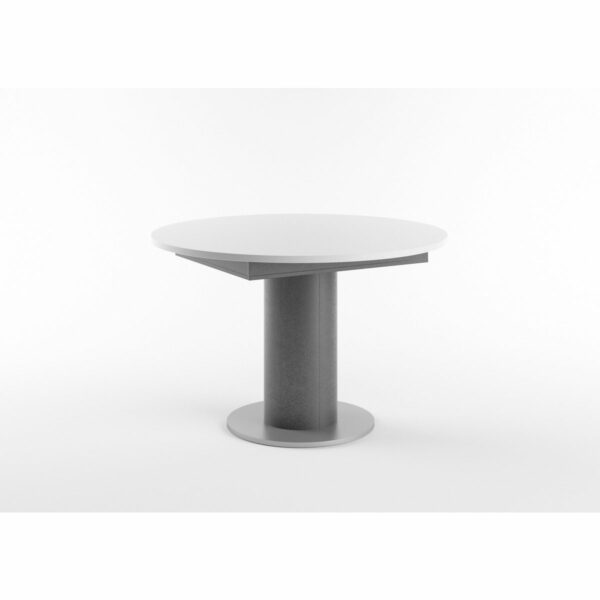 Set One Atlanta-System Esstisch Tischplatte rund Dekor weiß matt Säule rund Dekor graphit schräg