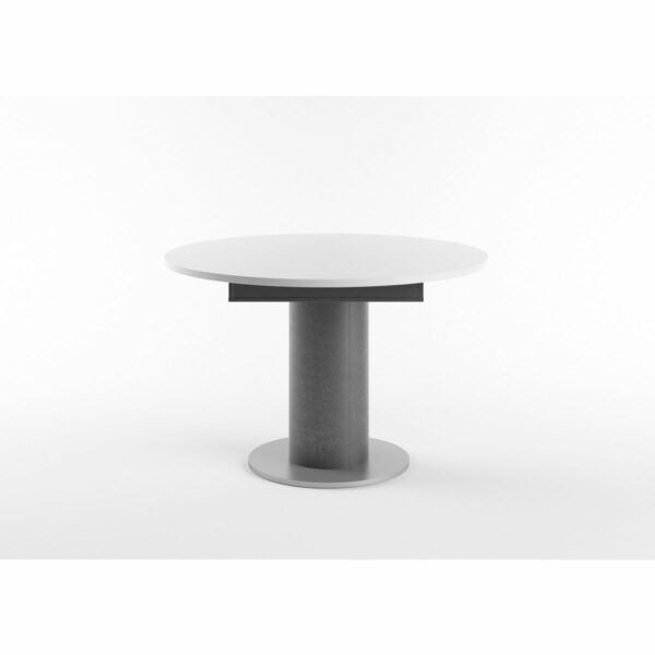 Set One Atlanta-System Esstisch Tischplatte rund Dekor weiß matt Säule rund Dekor graphit seitlich