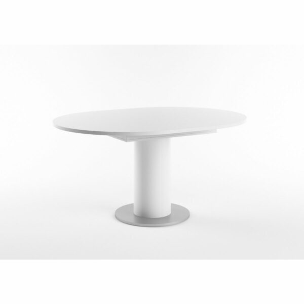 Set One Atlanta-System Esstisch Tischplatte rund Dekor weiß matt Säule rund Dekor weiß matt ausgezogen