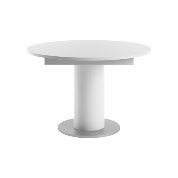 Set One Atlanta-System Esstisch Tischplatte rund Dekor weiß matt Säule rund Dekor weiß matt frontal