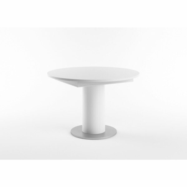Set One Atlanta-System Esstisch Tischplatte rund Dekor weiß matt Säule rund Dekor weiß matt schräg