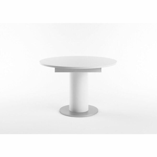 Set One Atlanta-System Esstisch Tischplatte rund Dekor weiß matt Säule rund Dekor weiß matt seitlich