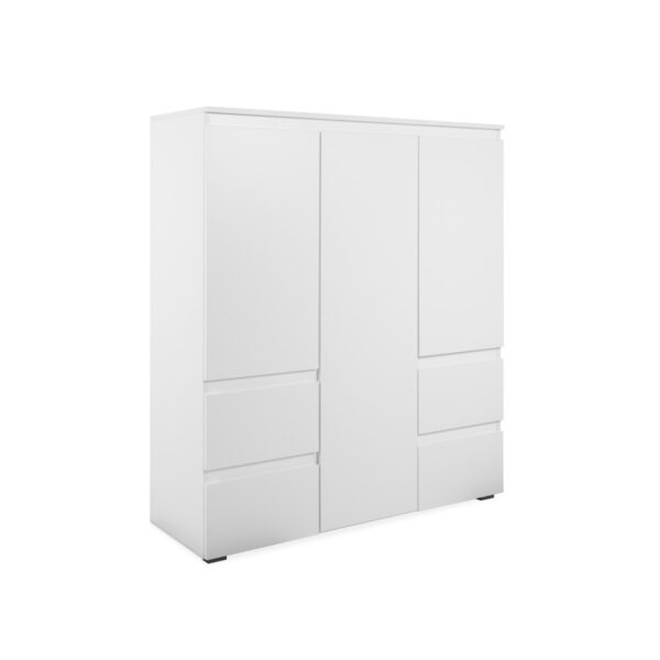 Lidaomo Femie Highboard in Dekor weiß mit drei Türen und vier Schubkästen - schräg