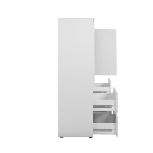 Lidaomo Femie Highboard in Dekor weiß mit drei Türen und vier Schubkästen Seite offen